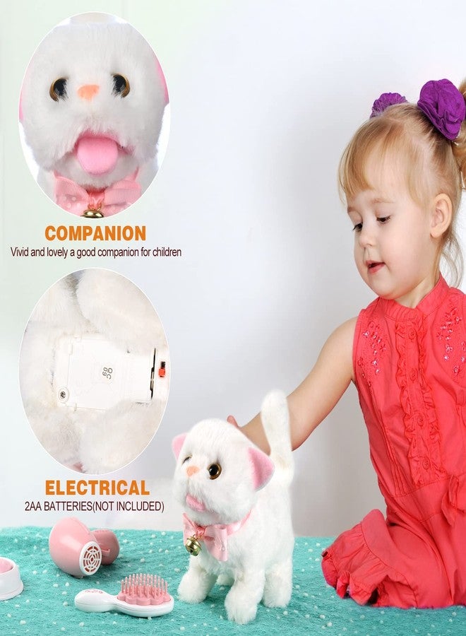 WorWoder Electronic Plush Interactive Cats for Kids That Move and Meow Walking Lifelike Interactive Toy Robot Kitten Pet Cute Stuffed Kitten for Girls Kids (White) - Image 2